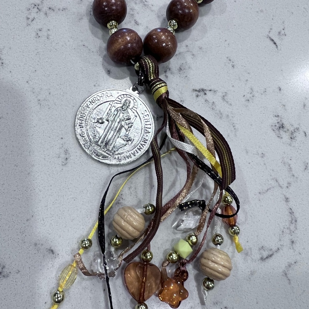 NWOT - Beautiful Silver, wooden beads, St. Benedict, Door Hanging